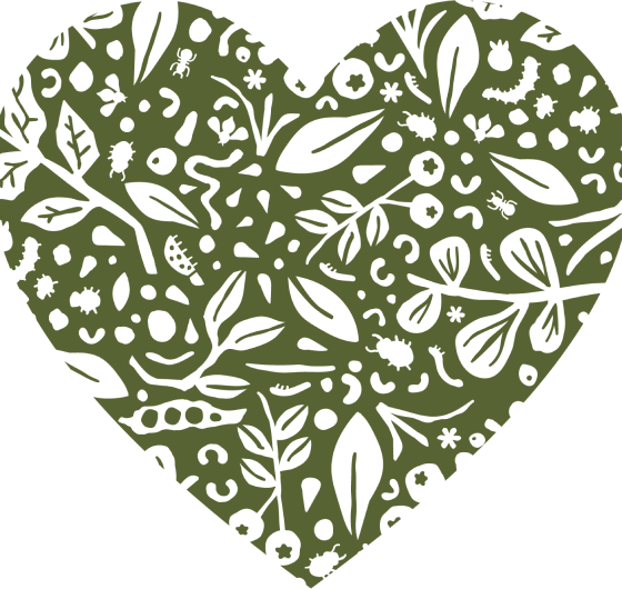 Pasture Bird heart logo with plants and bugs inside the heart